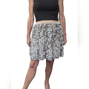 Geisha Designs Silver Sequin Feathered Mini Skirt Party Cocktail Holiday S